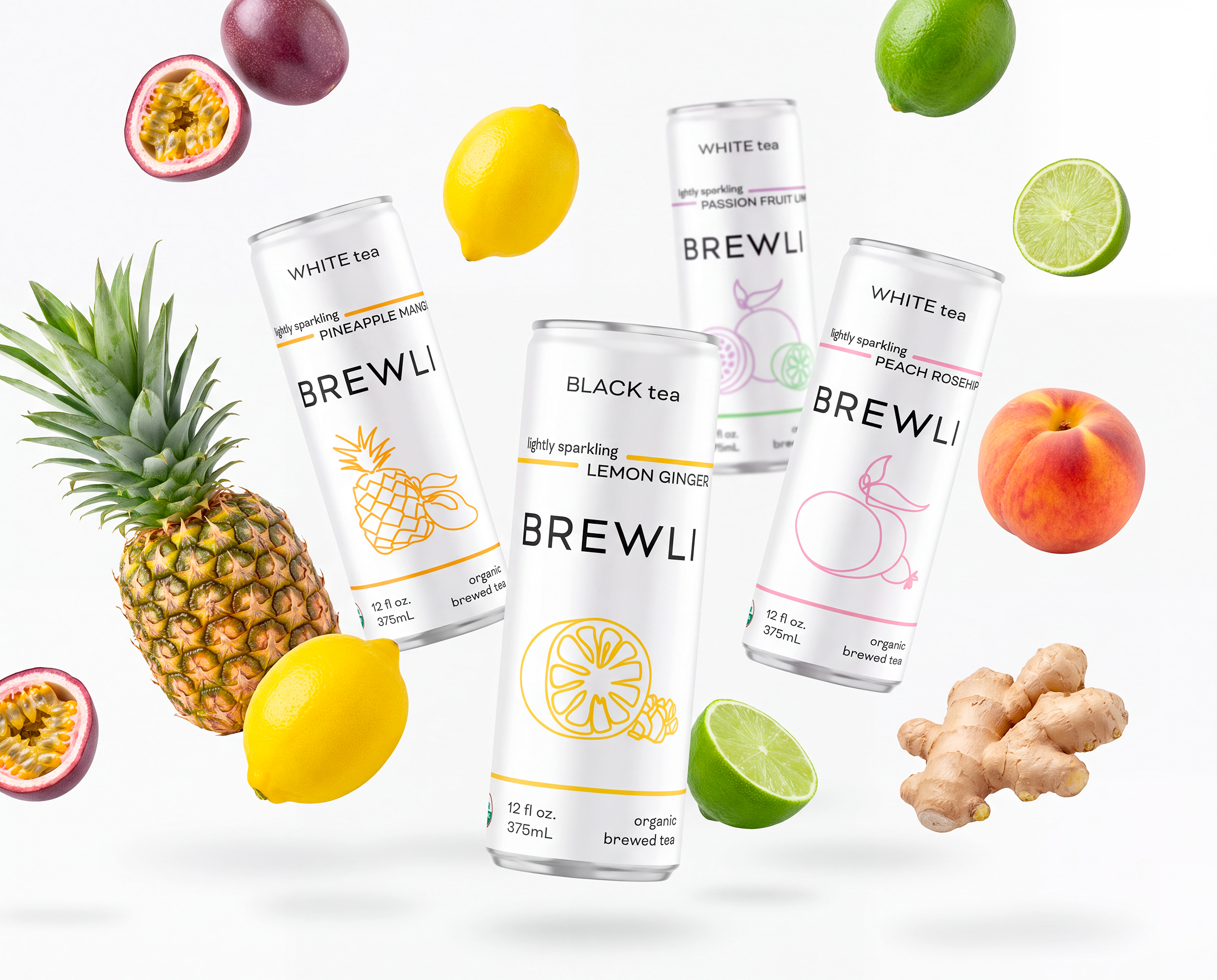 Brewli Organic Teas can packaging and multipack boxes